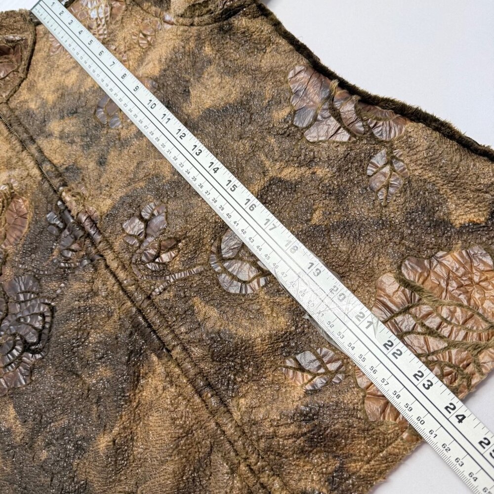 True Grit Brown Floral Rose Brown Faux Fur Jacket Size Large - Picture 7 of 14
